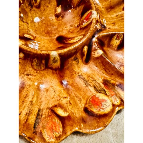 Retro Studio Art Pottery Bowl Ashtray Brown & Orange-Mid Century Vintage 1970s - Picture 2 of 6